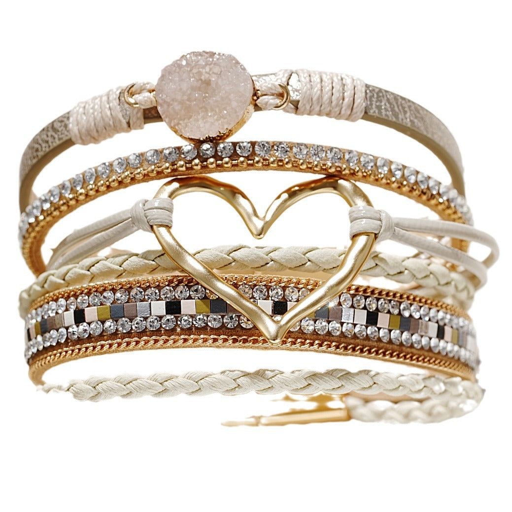 Wholesale Heart-shaped Six Layer Women's Leather Bracelet